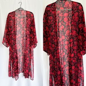Lucky Brand red and black floral kimono